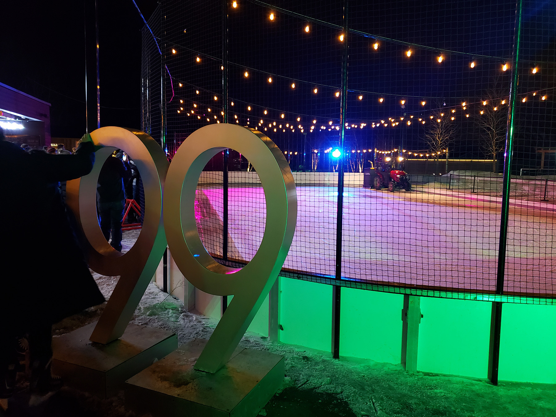 A zamboni resurfacing the outdoor rink at Wayne Gretzky Estates.